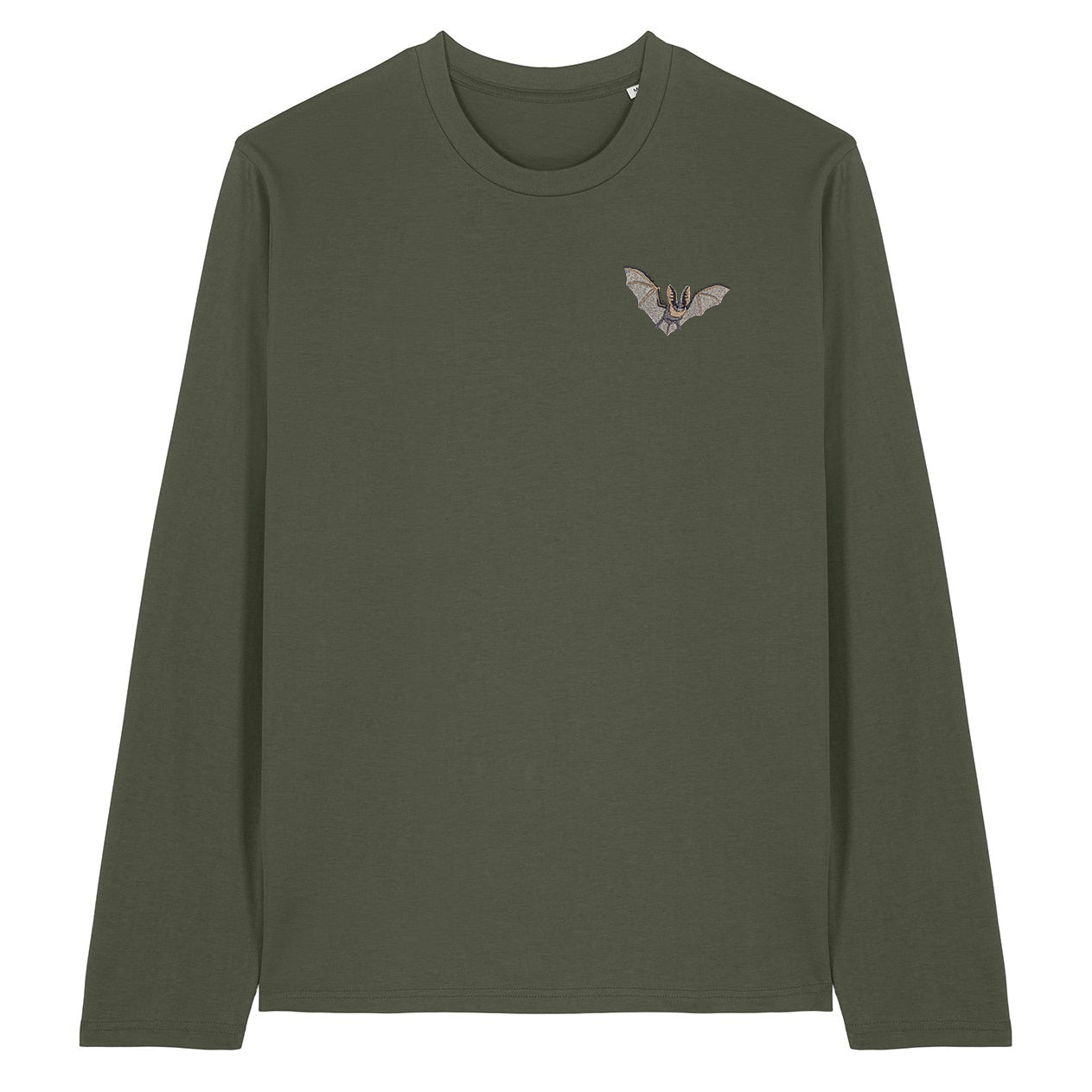 Grey Long-Eared Bat Embroidered Long Sleeve T-Shirt
