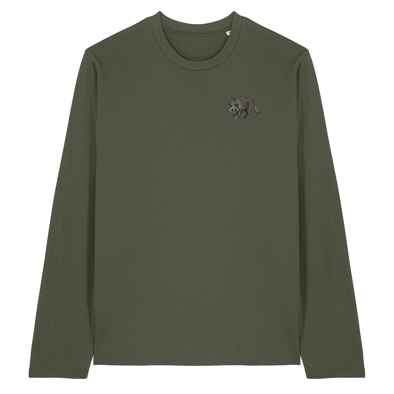 Grey Wolf Embroidered Long Sleeve T-Shirt