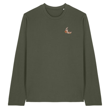 Mushroom Moon Crescent Embroidered Long Sleeve T-Shirt
