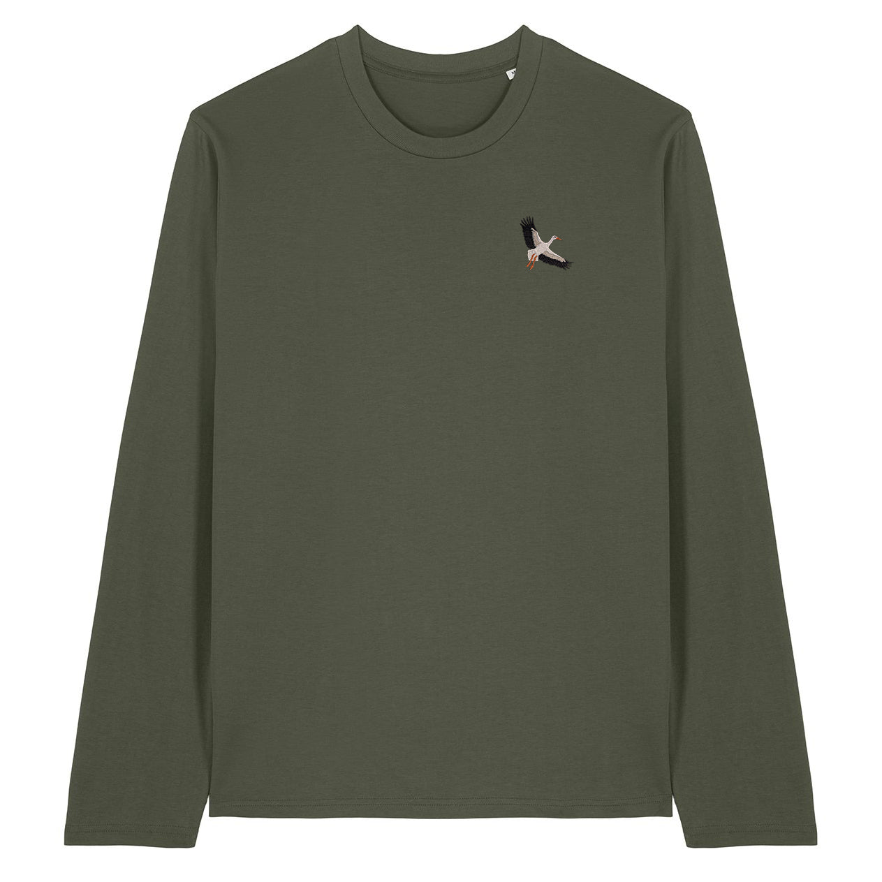 White Stork Flight Embroidered Long Sleeve T-Shirt
