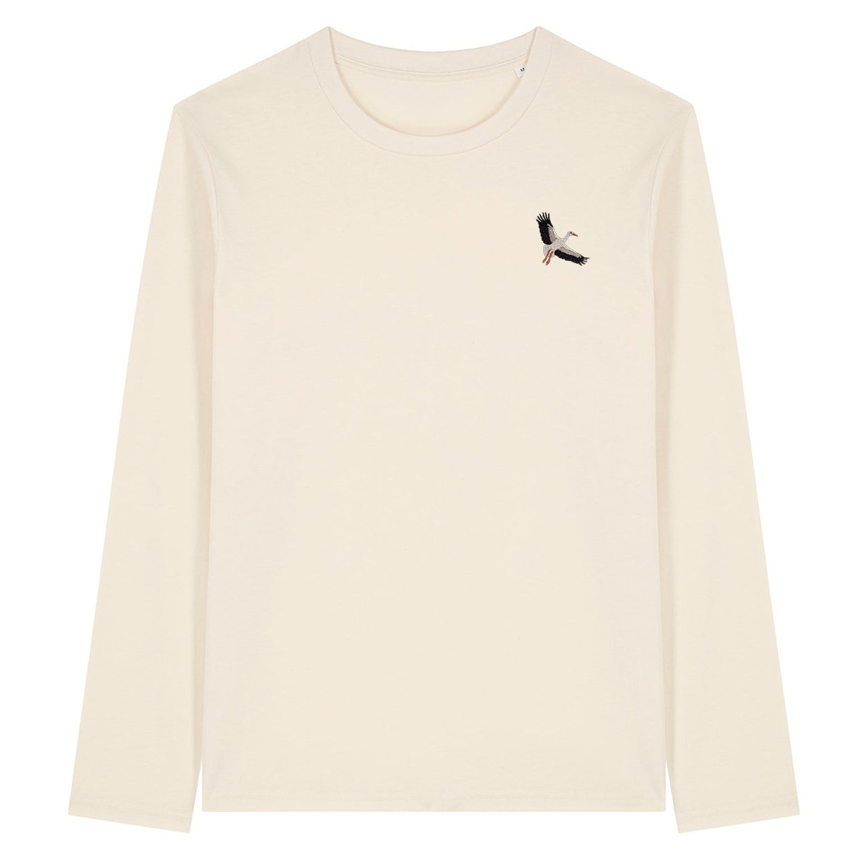 White Stork Flight Embroidered Long Sleeve T-Shirt