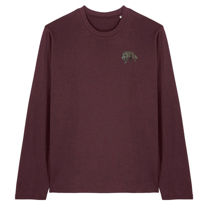 Grey Wolf Embroidered Long Sleeve T-Shirt