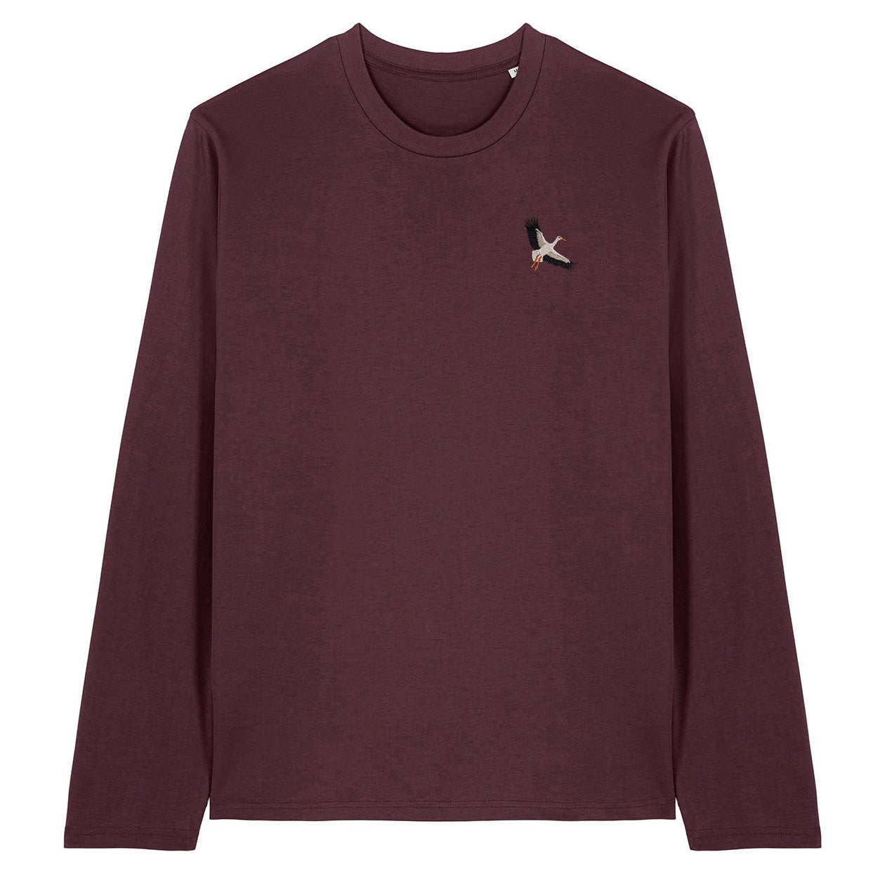 White Stork Flight Embroidered Long Sleeve T-Shirt