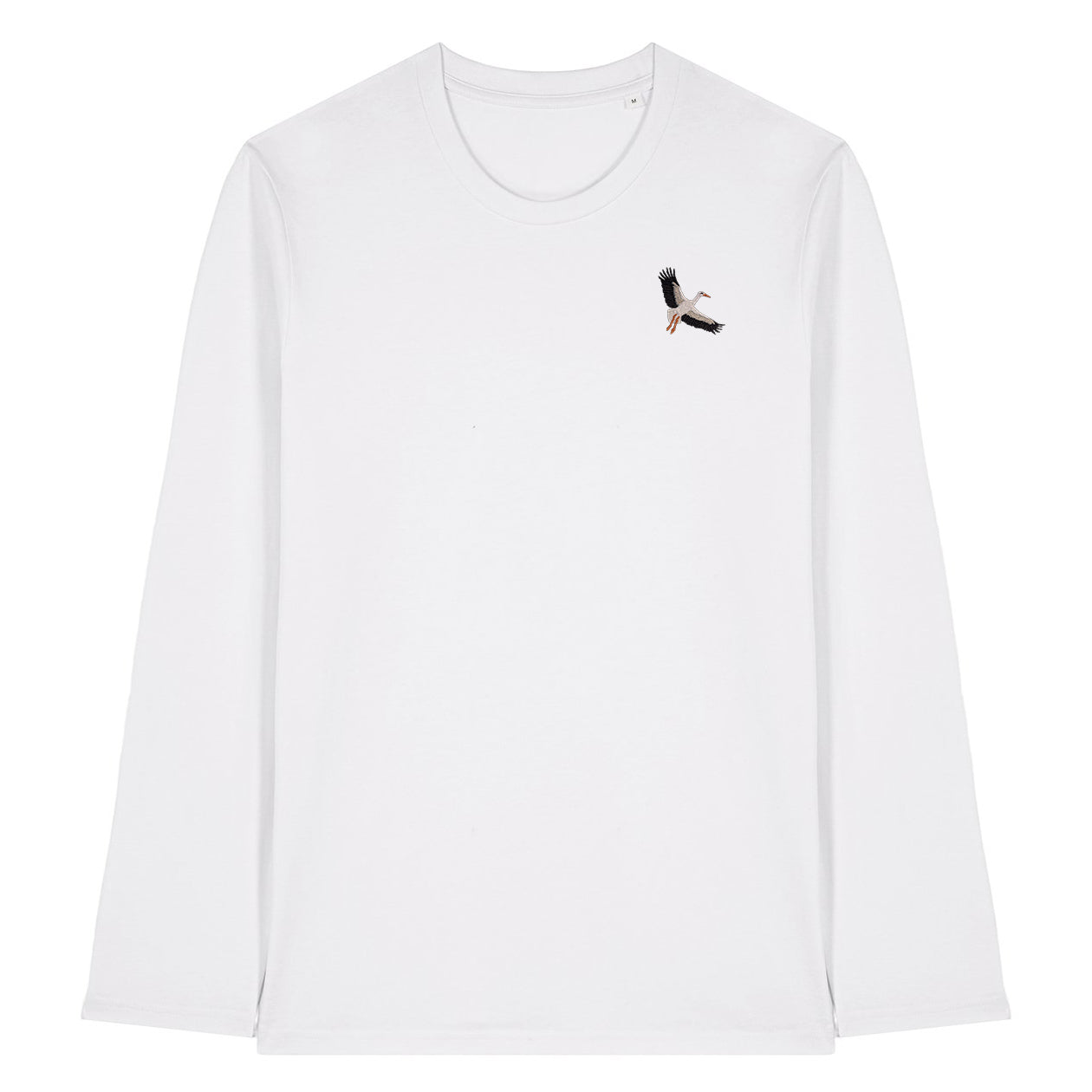 White Stork Flight Embroidered Long Sleeve T-Shirt
