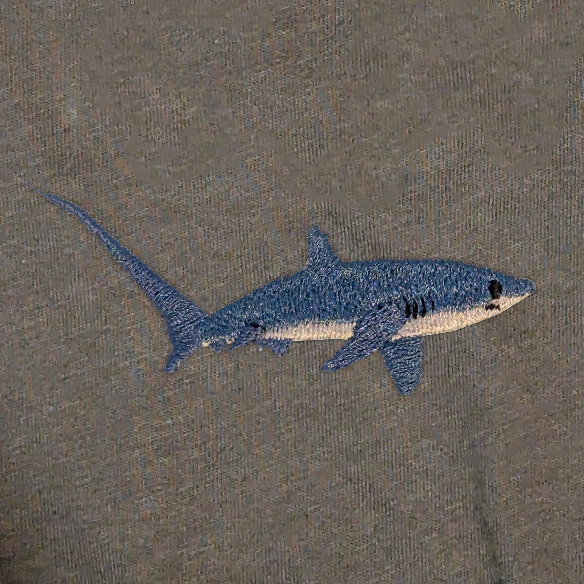 Closeup photo of the Thresher Shark embroidery design