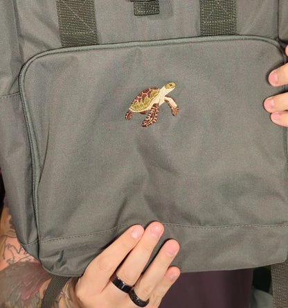 Turtle Embroidered Recycled Roll-Top Backpack