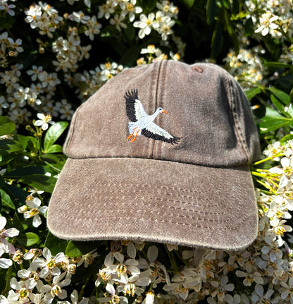 White Stork Flight Embroidered Baseball Cap