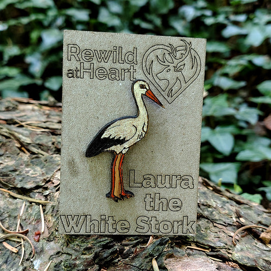White Stork Wooden Pin Badge
