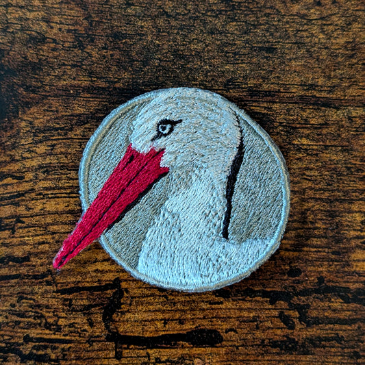 White Stork Portrait Embroidered Iron-On Patch